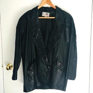 Vintage Black Leather Coat Jacket G-III Size Medium